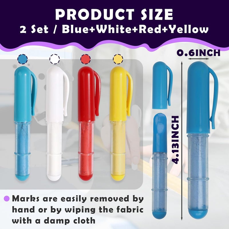 chaseroad 8PCS Sewing Chalk for Fabric, Wipeable and Washable, Tailors Chalk for Fabric Etailed Marking on Fabrics, Cottons, Leathers - Blue, White, Red, Yellow - Image 3